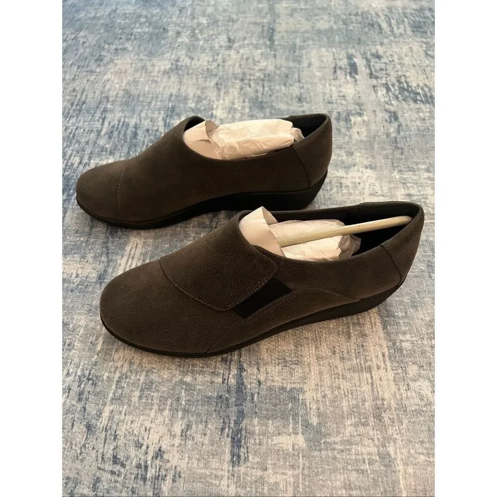 Easy Spirit e360 Grey Brown Kelt Casual Comfort Wedge Slip On Loafer 6.5 Wide